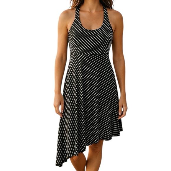 Banana Republic Asymmetrical Hem Midi Racerback Striped Sundress Petite Small - Picture 1 of 16